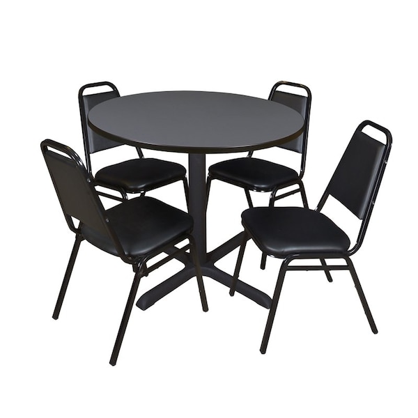 Cain Cain Round Table & Chair Set, Wood, Metal, Vinyl Top, Grey TB36RNDGY29BK - main